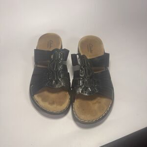 Clarks Bendables Black Leather Slide Sandals Women’s 9M Comfort Slip On Casual